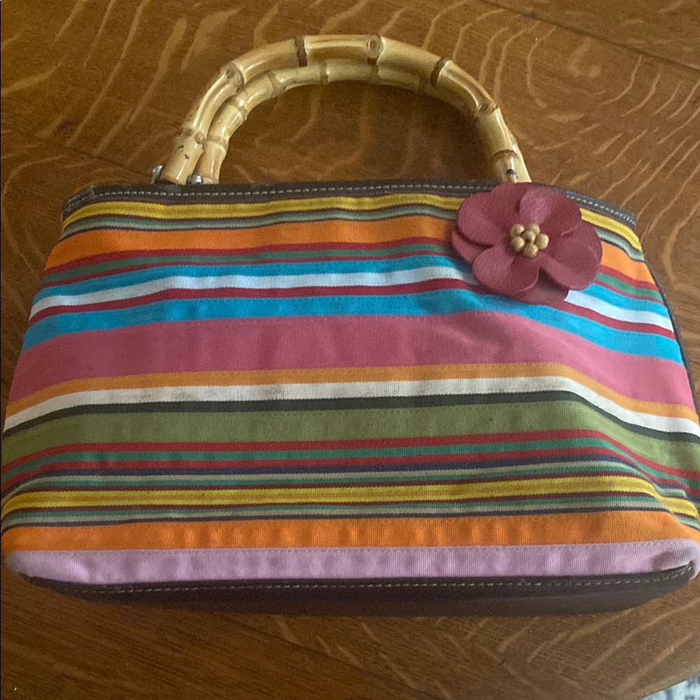 Liz Claiborne Colorful Striped Bamboo Handle purse